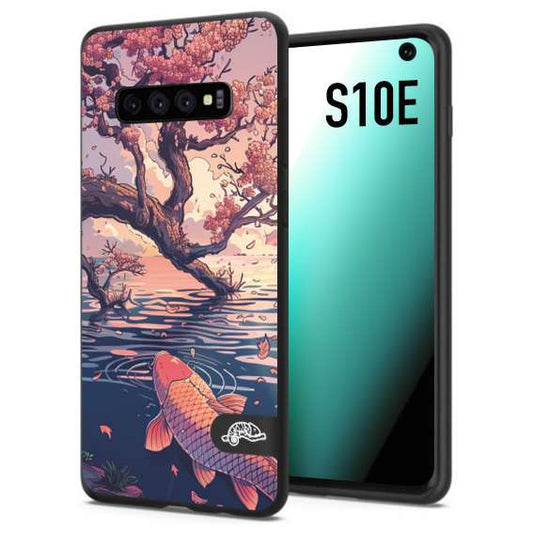 CUSTOMIZZA - Custodia cover nera morbida in tpu compatibile per Samsung S10E giapponese lago carpa koi rosa con foglie d'acero disegnata tattoo