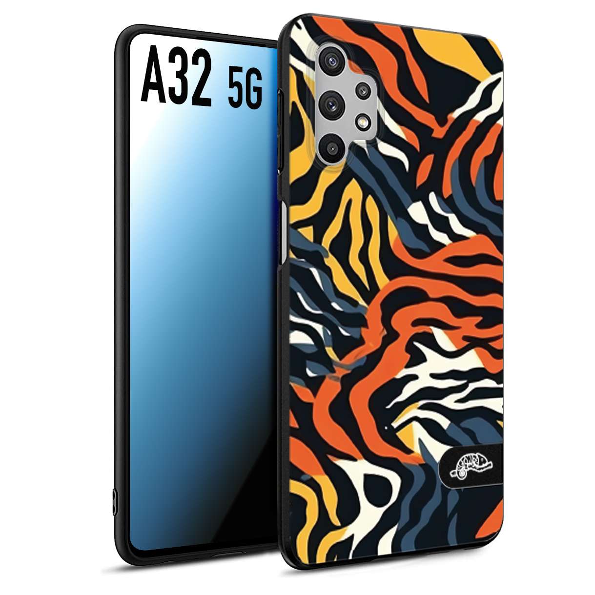 CUSTOMIZZA - Custodia cover nera morbida in tpu compatibile per Samsung A32 5G leopardato maculato tigrato tiger colorata gialla blu arancio