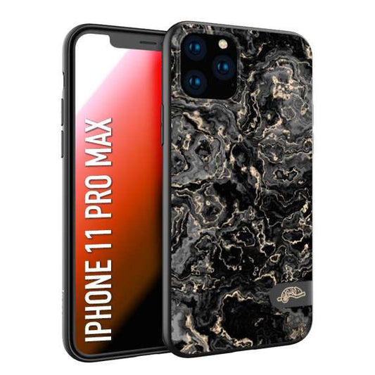 CUSTOMIZZA - Custodia cover nera morbida in tpu compatibile per iPhone 11 PRO MAX effetto marmo marble nero black venature dorato pietra