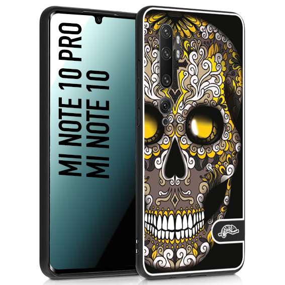 CUSTOMIZZA - Custodia cover nera morbida in tpu compatibile per Xiaomi Mi Note 10 - Mi Note 10 Pro teschio messicano Mexican skull nero giallo