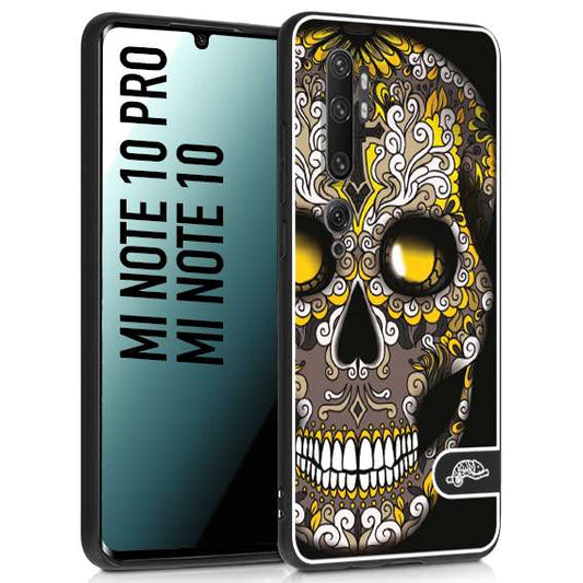CUSTOMIZZA - Custodia cover nera morbida in tpu compatibile per Xiaomi Mi Note 10 - Mi Note 10 Pro teschio messicano Mexican skull nero giallo