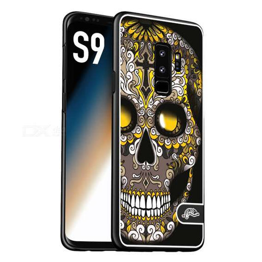 CUSTOMIZZA - Custodia cover nera morbida in tpu compatibile per Samsung S9 teschio messicano Mexican skull nero giallo