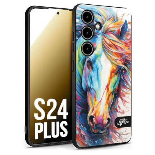 CUSTOMIZZA - Custodia cover nera morbida in tpu compatibile per Samsung S24 PLUS animali color cavallo horse viso colori vibranti disegnato schizzo