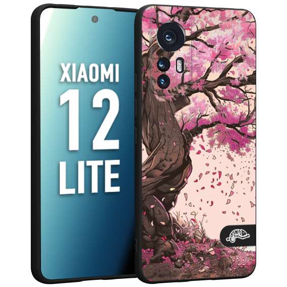 CUSTOMIZZA - Custodia cover nera morbida in tpu compatibile per Xiaomi 12 LITE giapponese colori morbidi fiori di ciliegio rosa disegnata