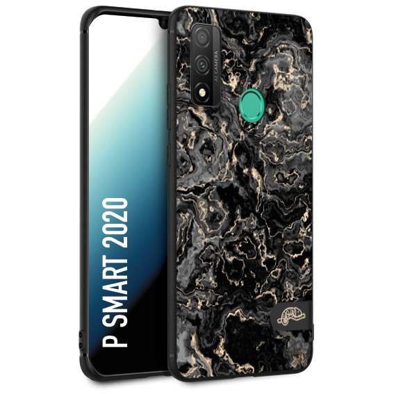 CUSTOMIZZA - Custodia cover nera morbida in tpu compatibile per Huawei P Smart 2020 effetto marmo marble nero black venature dorato pietra