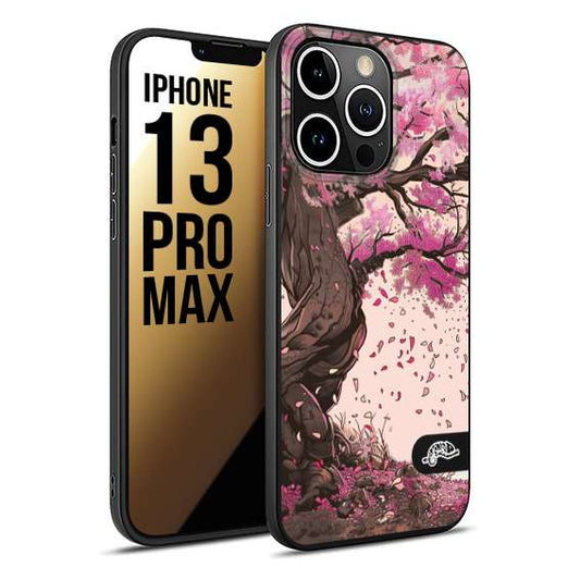 CUSTOMIZZA - Custodia cover nera morbida in tpu compatibile per iPhone 13 PRO MAX giapponese colori morbidi fiori di ciliegio rosa disegnata