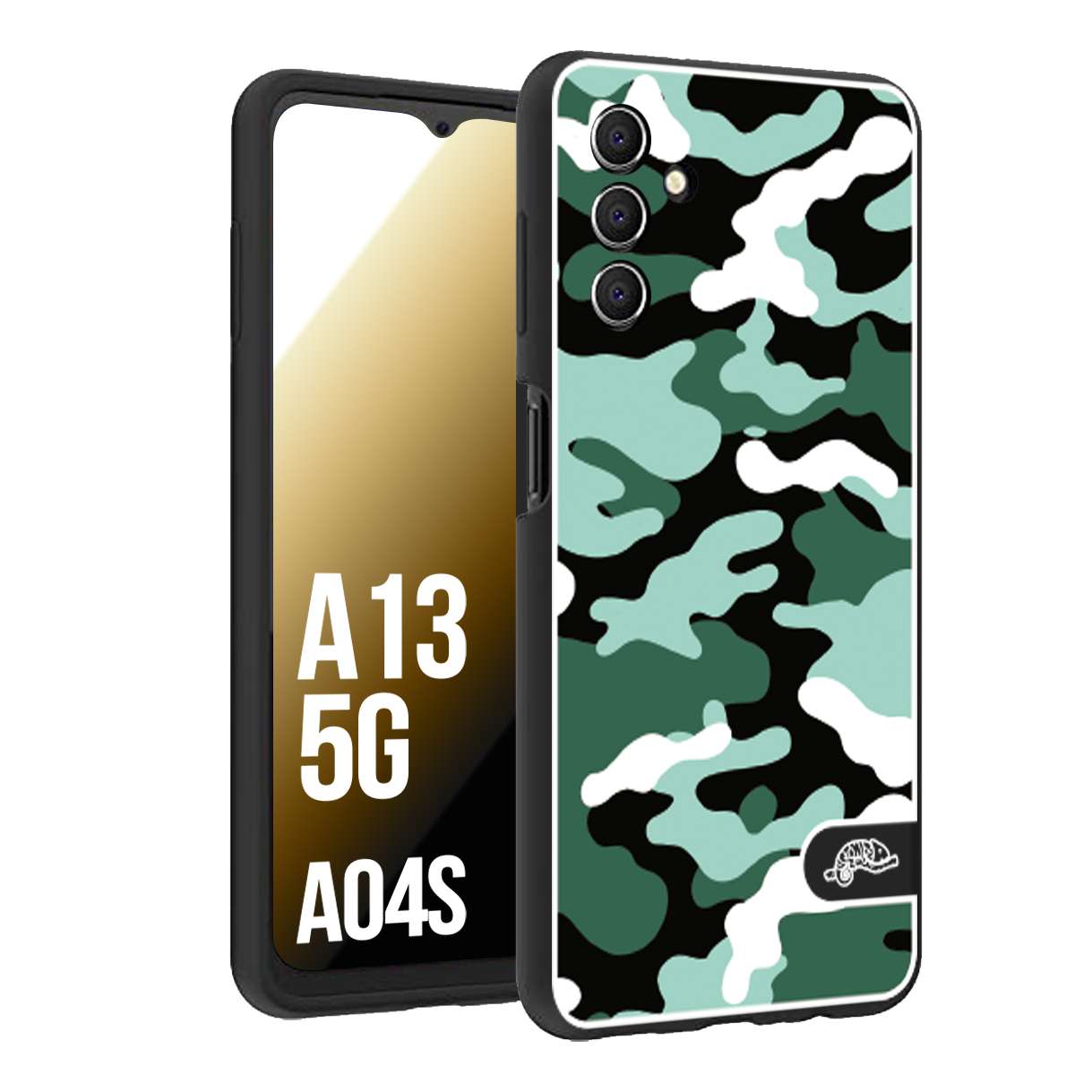 CUSTOMIZZA - Custodia cover nera morbida in tpu compatibile per Samsung A04S - A13 5G camouflage mimetico militare verde green