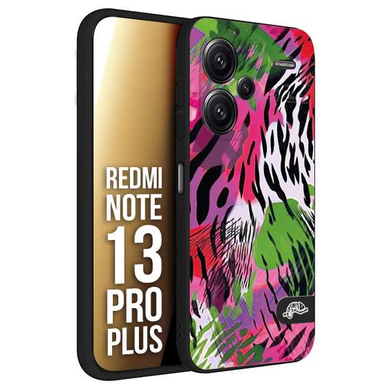 CUSTOMIZZA - Custodia cover nera morbida in tpu compatibile per Xiaomi Redmi Note 13 PRO PLUS leopardato tigrato tiger colorata summer color verde fucsia