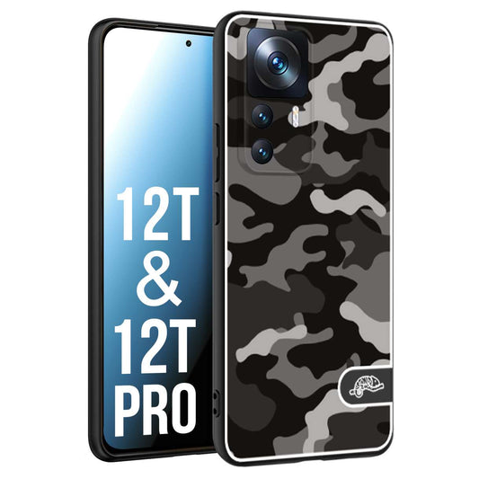 CUSTOMIZZA - Custodia cover nera morbida in tpu compatibile per Xiaomi 12T - 12T PRO camouflage mimetico militare nero black grigio