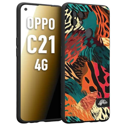 CUSTOMIZZA - Custodia cover nera morbida in tpu compatibile per Oppo Realme C21 4G leopardato tigrato tiger colorata summer arancio verde fucsia