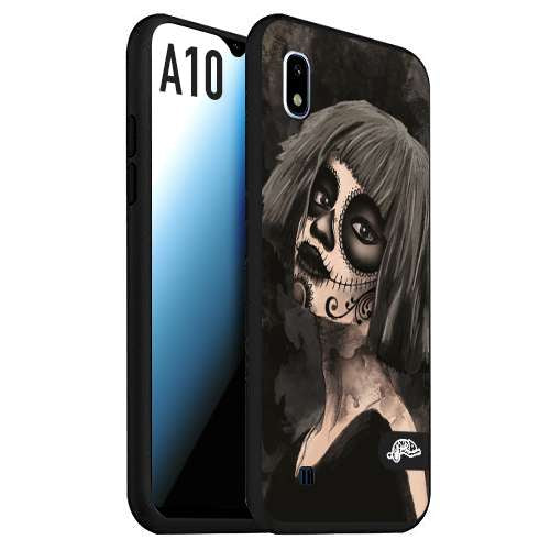 CUSTOMIZZA - Custodia cover nera morbida in tpu compatibile per Samsung A10 chicana messicana dea de la muerte donna santa tattoo disegnata