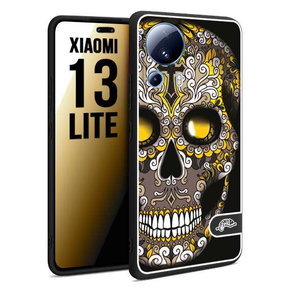 CUSTOMIZZA - Custodia cover nera morbida in tpu compatibile per Xiaomi 13 LITE teschio messicano Mexican skull nero giallo