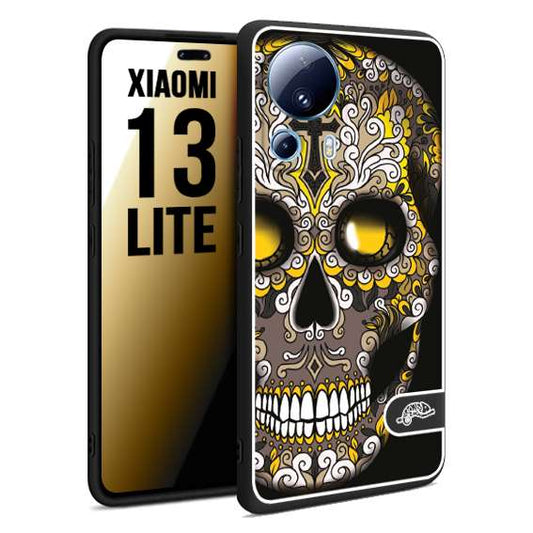 CUSTOMIZZA - Custodia cover nera morbida in tpu compatibile per Xiaomi 13 LITE teschio messicano Mexican skull nero giallo