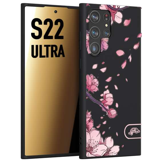 CUSTOMIZZA - Custodia cover nera morbida in tpu compatibile per Samsung S22 ULTRA giapponese fiori di ciliegio in fiore a rilievo disegnata tattoo