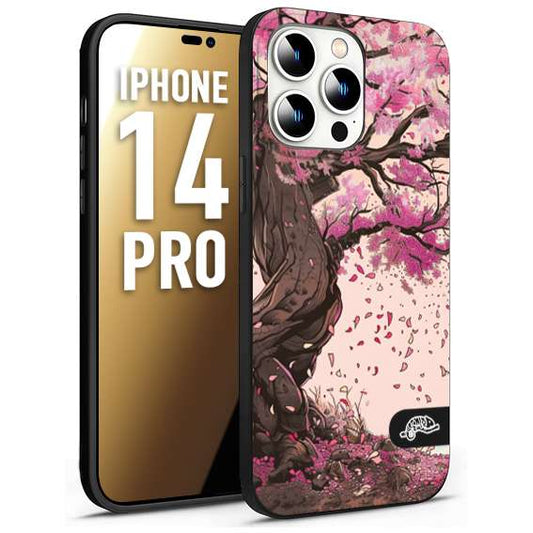 CUSTOMIZZA - Custodia cover nera morbida in tpu compatibile per iPhone 14 PRO giapponese colori morbidi fiori di ciliegio rosa disegnata