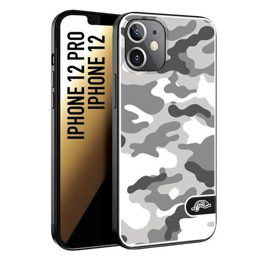 CUSTOMIZZA - Custodia cover nera morbida in tpu compatibile per iPhone 12 - 12 PRO camouflage mimetico militare bianco white