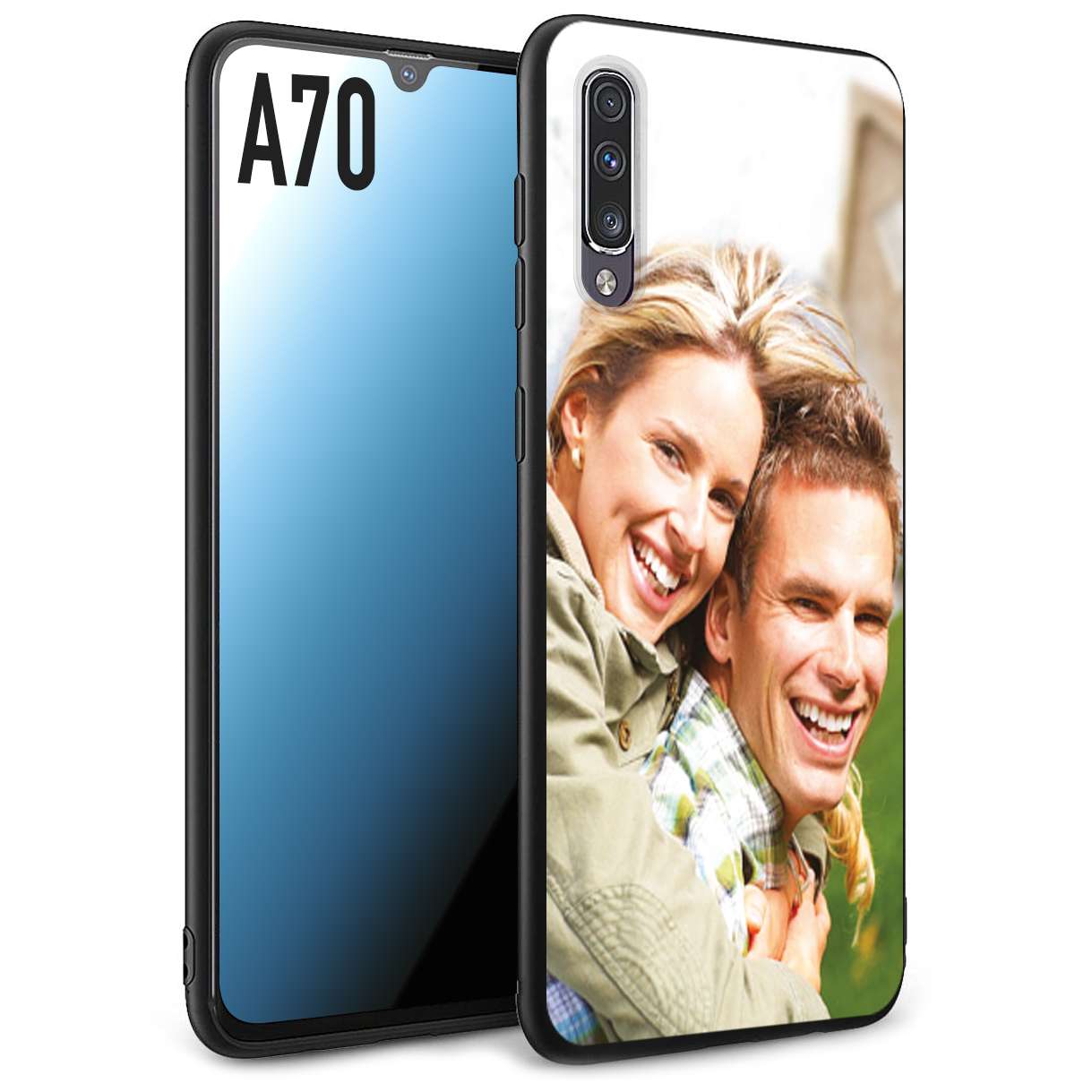 CUSTOMIZZA - Custodia cover nera morbida in tpu compatibile per Samsung A70 personalizzata con foto immagine scritta a piacere