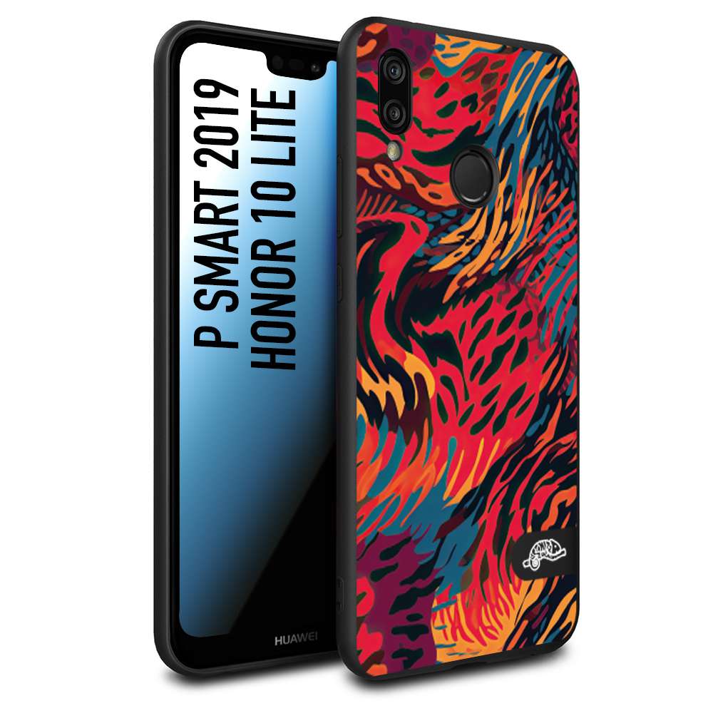 CUSTOMIZZA - Custodia cover nera morbida in tpu compatibile per Huawei P Smart 2019 leopardato maculato tigrato colorata fiamme rossa blu arancione