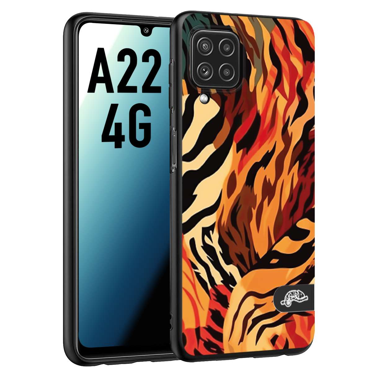 CUSTOMIZZA - Custodia cover nera morbida in tpu compatibile per Samsung A22 4G leopardato maculato tigrato tiger colorata gialla rossa arancio