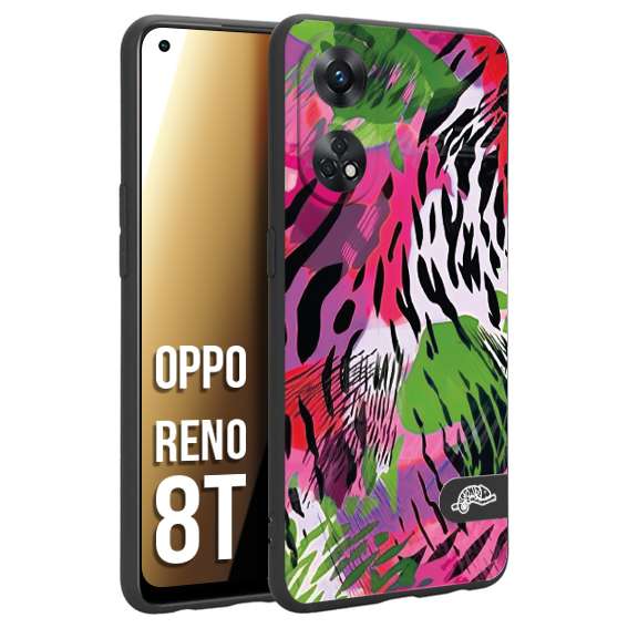 CUSTOMIZZA - Custodia cover nera morbida in tpu compatibile per Oppo Reno 8T leopardato tigrato tiger colorata summer color verde fucsia