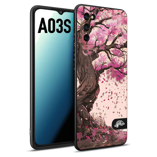 CUSTOMIZZA - Custodia cover nera morbida in tpu compatibile per Samsung A03S giapponese colori morbidi fiori di ciliegio rosa disegnata