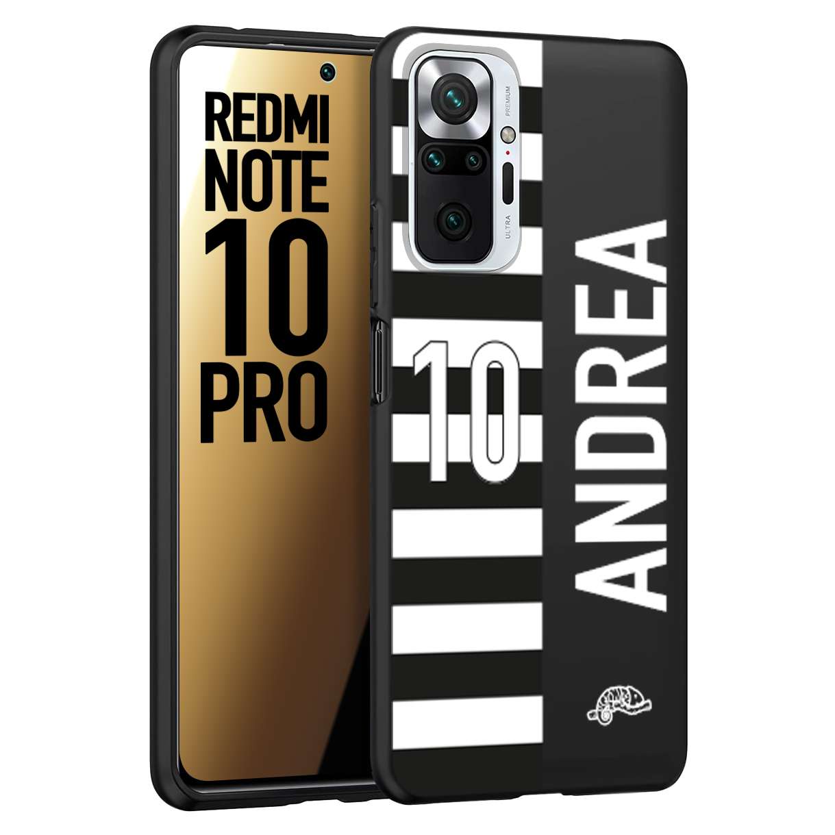 CUSTOMIZZA - Custodia cover nera morbida in tpu compatibile per Xiaomi Redmi Note 10 PRO personalizzata calcio football nome e numero calciatori bianconera