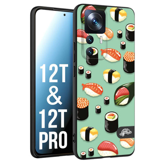 CUSTOMIZZA - Custodia cover nera morbida in tpu compatibile per Xiaomi 12T - 12T PRO sushi disegni giapponese nighiri acquamarina verde