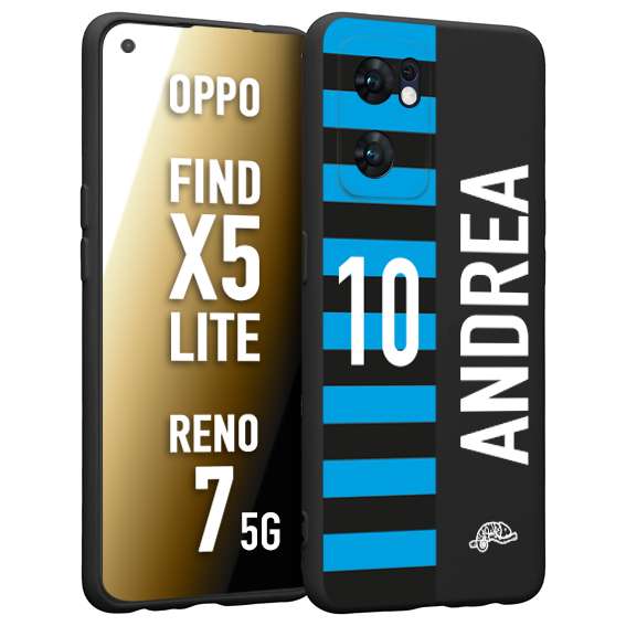 CUSTOMIZZA - Custodia cover nera morbida in tpu compatibile per Oppo Reno 7 - Find X5 LITE personalizzata calcio football nome e numero calciatori nerazzurra