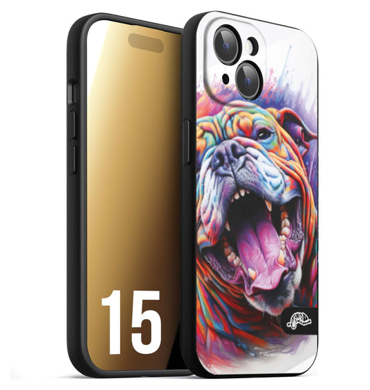 CUSTOMIZZA - Custodia cover nera morbida in tpu compatibile per iPhone 15 animali color bulldog cane dog colori vibranti disegnato schizzo