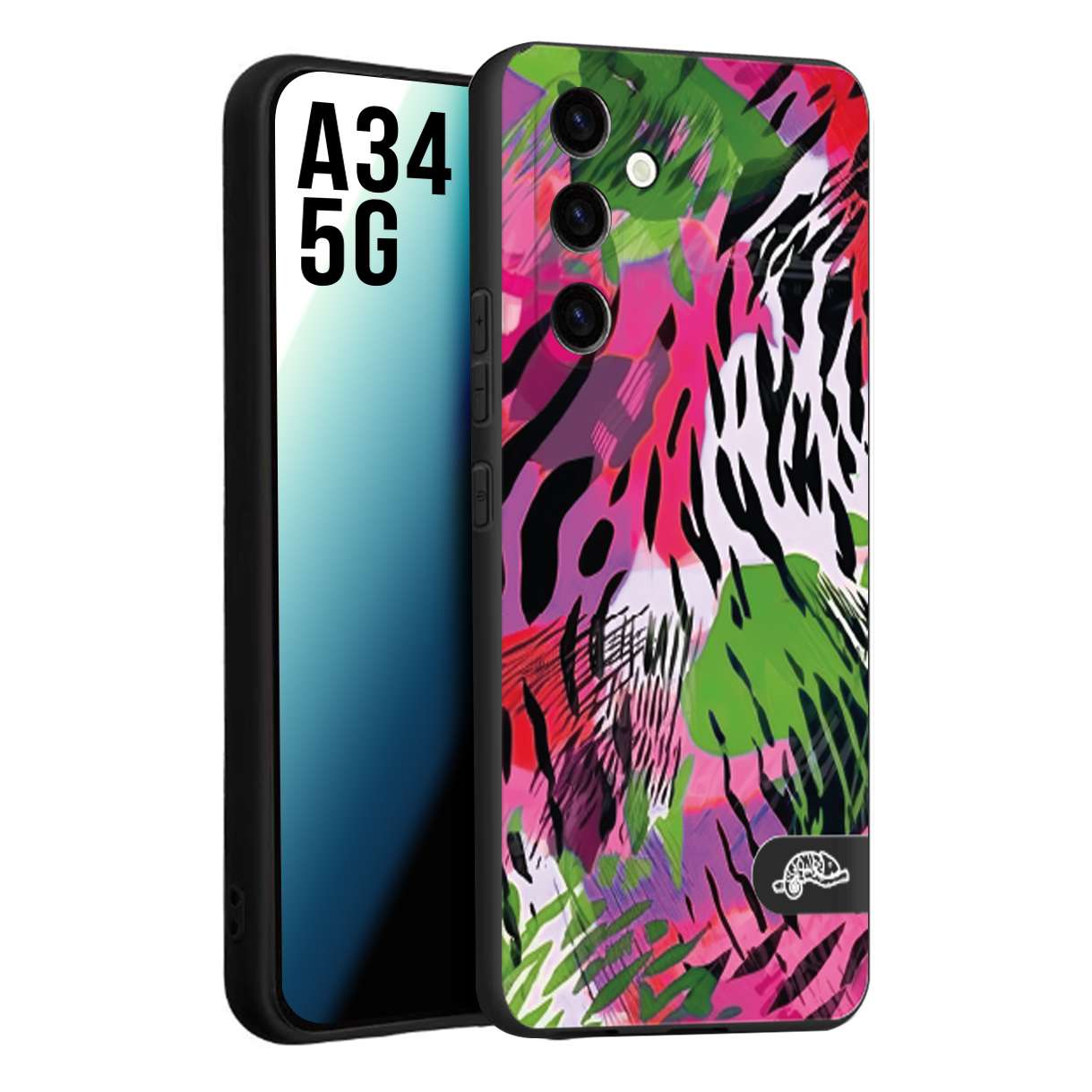 CUSTOMIZZA - Custodia cover nera morbida in tpu compatibile per Samsung A34 5G leopardato tigrato tiger colorata summer color verde fucsia