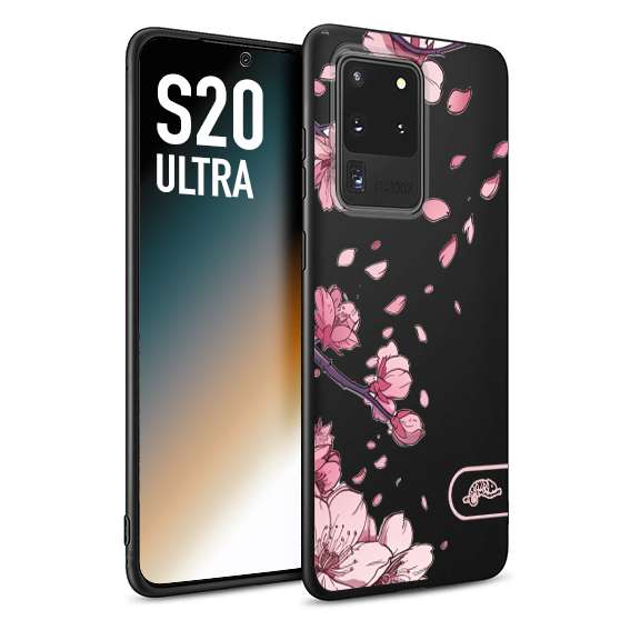 CUSTOMIZZA - Custodia cover nera morbida in tpu compatibile per Samsung S20 ULTRA giapponese fiori di ciliegio in fiore a rilievo disegnata tattoo