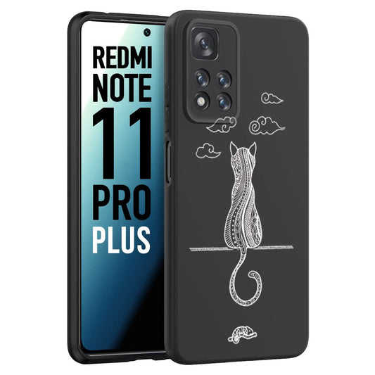 CUSTOMIZZA - Custodia cover nera morbida in tpu compatibile per Xiaomi Redmi Note 11 PRO PLUS gatto mandala stilizzato gattino a rilievo soft touch donna bianca