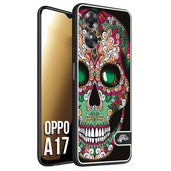 CUSTOMIZZA - Custodia cover nera morbida in tpu compatibile per Oppo A17 teschio messicano Mexican skull verde fucsia