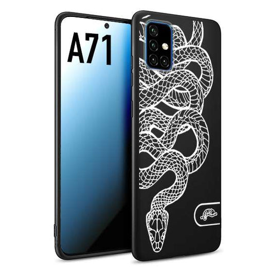 CUSTOMIZZA - Custodia cover nera morbida in tpu compatibile per Samsung A71 serpente snake bianco a rilievo disegnato tattoo tatuaggio