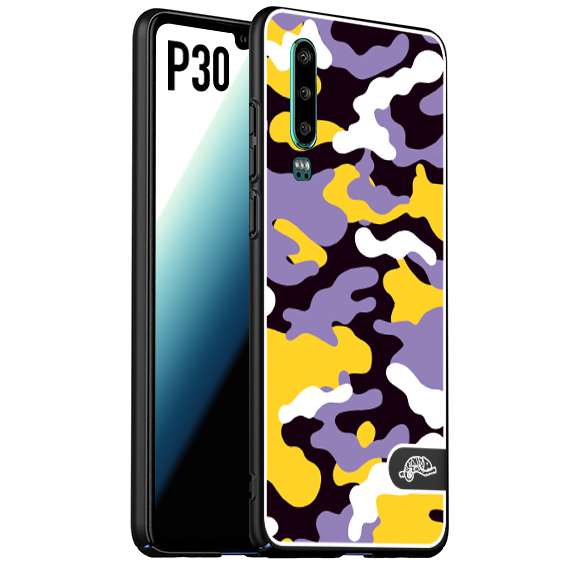 CUSTOMIZZA - Custodia cover nera morbida in tpu compatibile per Huawei P30 camouflage mimetico militare viola lilla giallo