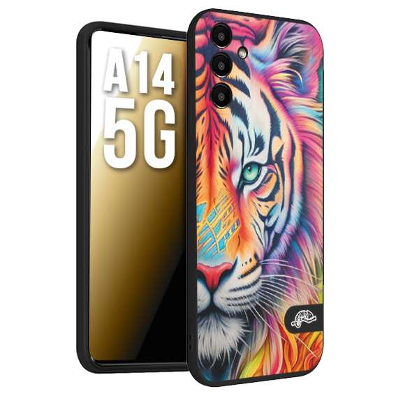 CUSTOMIZZA - Custodia cover nera morbida in tpu compatibile per Samsung A14 5G animali color tigre tiger viso colori vibranti disegnato schizzo