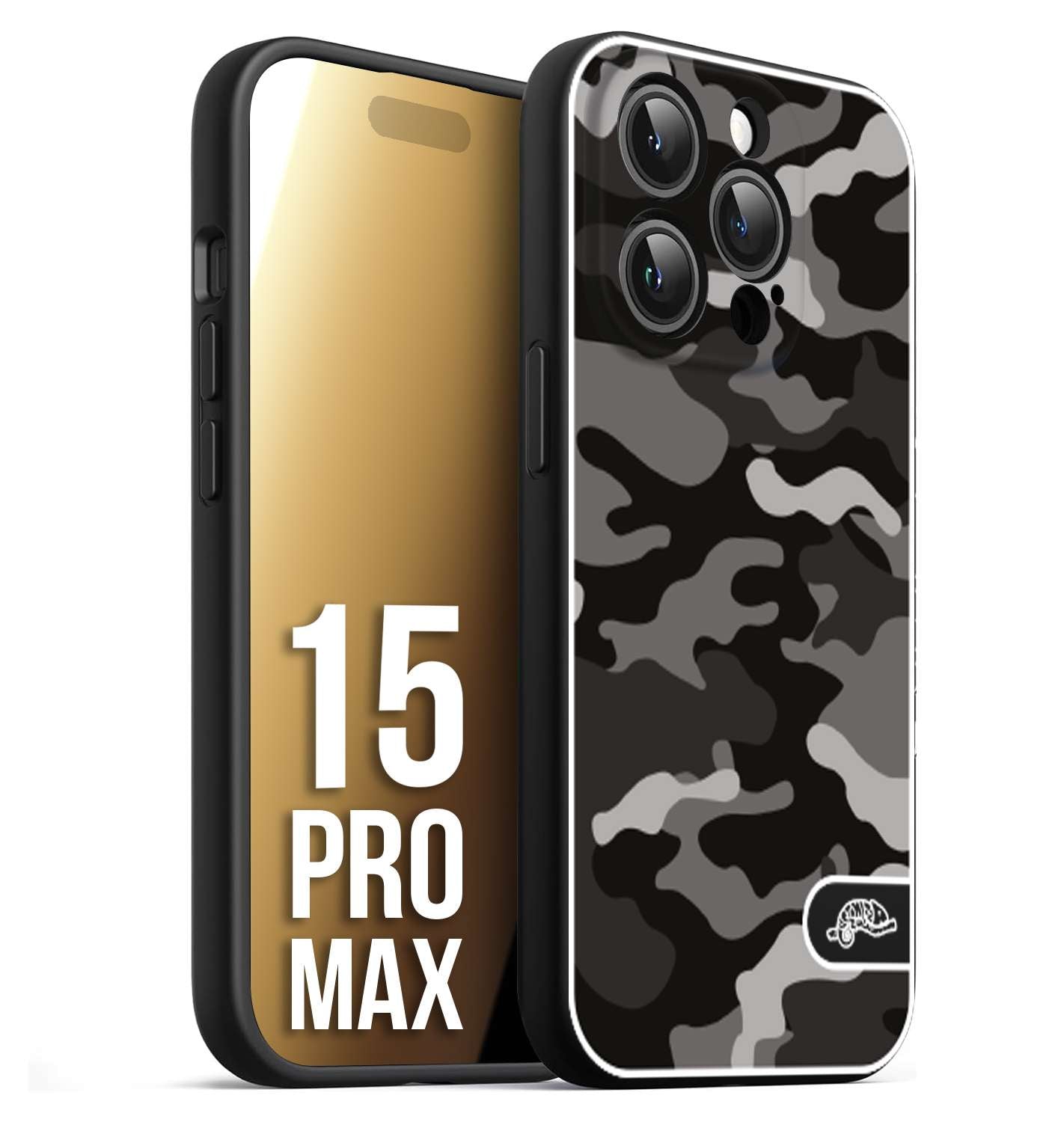 CUSTOMIZZA - Custodia cover nera morbida in tpu compatibile per iPhone 15 PRO MAX camouflage mimetico militare nero black grigio