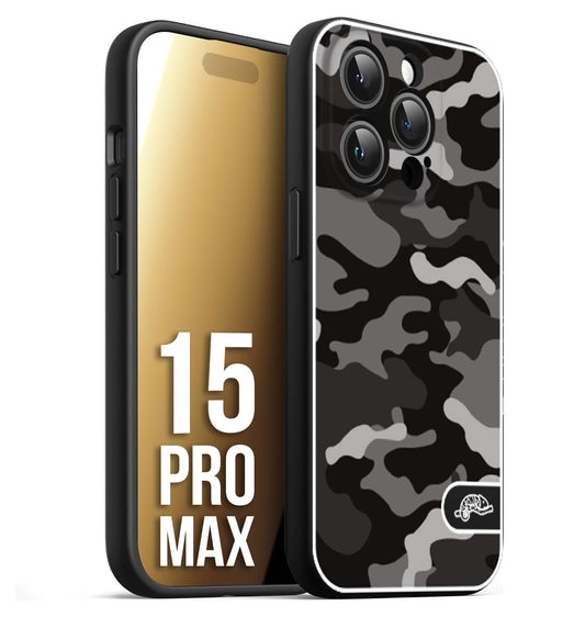 CUSTOMIZZA - Custodia cover nera morbida in tpu compatibile per iPhone 15 PRO MAX camouflage mimetico militare nero black grigio