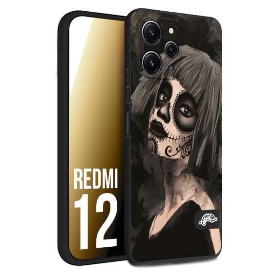 CUSTOMIZZA - Custodia cover nera morbida in tpu compatibile per Xiaomi Redmi 12 chicana messicana dea de la muerte donna santa tattoo disegnata