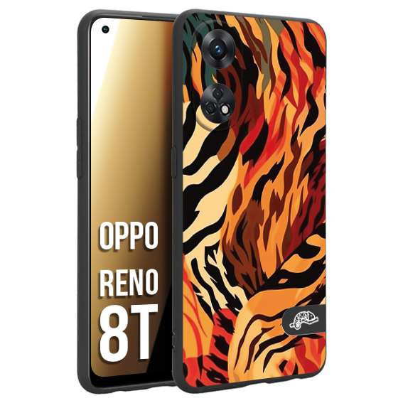 CUSTOMIZZA - Custodia cover nera morbida in tpu compatibile per Oppo Reno 8T leopardato maculato tigrato tiger colorata gialla rossa arancio