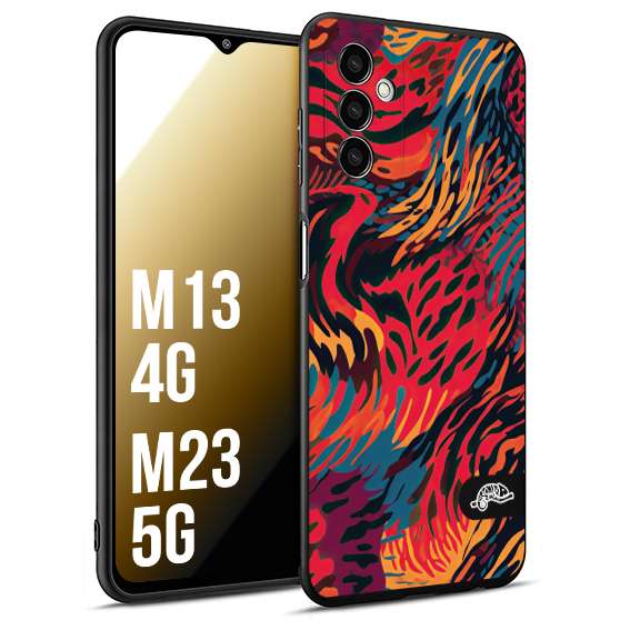 CUSTOMIZZA - Custodia cover nera morbida in tpu compatibile per Samsung M13 4G - M23 5G leopardato maculato tigrato colorata fiamme rossa blu arancione