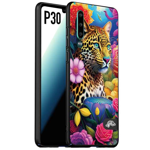 CUSTOMIZZA - Custodia cover nera morbida in tpu compatibile per Huawei P30 fiori astratti donna flower fantasia leopardo ghepardo animali colorati