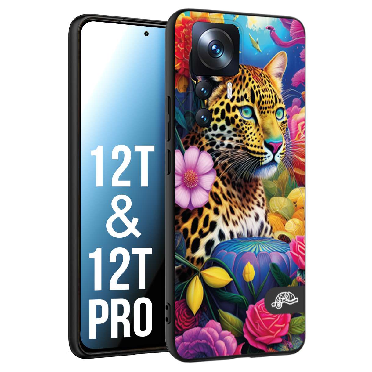 CUSTOMIZZA - Custodia cover nera morbida in tpu compatibile per Xiaomi 12T - 12T PRO fiori astratti donna flower fantasia leopardo ghepardo animali colorati