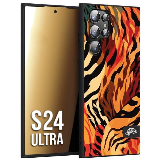 CUSTOMIZZA - Custodia cover nera morbida in tpu compatibile per Samsung S24 ULTRA leopardato maculato tigrato tiger colorata gialla rossa arancio