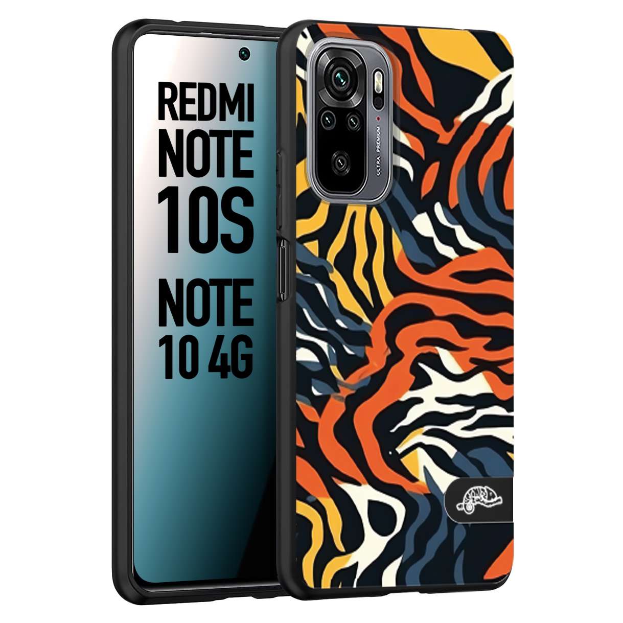 CUSTOMIZZA - Custodia cover nera morbida in tpu compatibile per Xiaomi Redmi Note 10S leopardato maculato tigrato tiger colorata gialla blu arancio