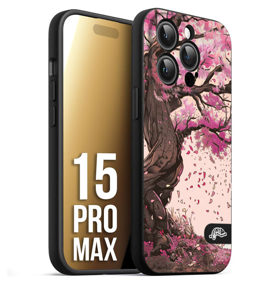 CUSTOMIZZA - Custodia cover nera morbida in tpu compatibile per iPhone 15 PRO MAX giapponese colori morbidi fiori di ciliegio rosa disegnata