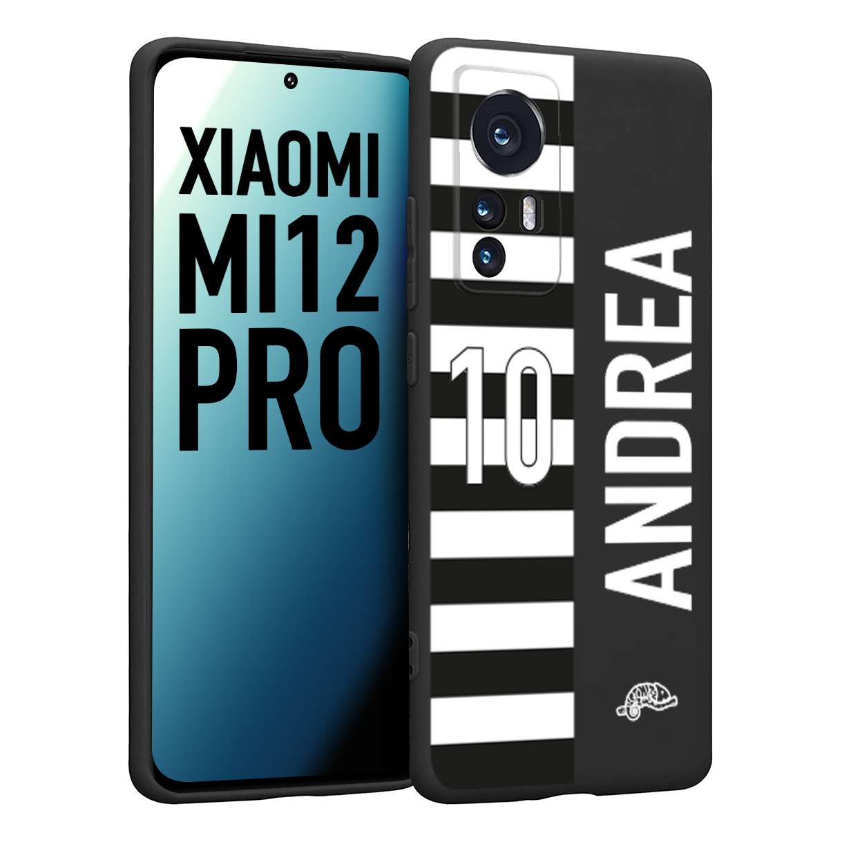 CUSTOMIZZA - Custodia cover nera morbida in tpu compatibile per Xiaomi 12 PRO personalizzata calcio football nome e numero calciatori bianconera