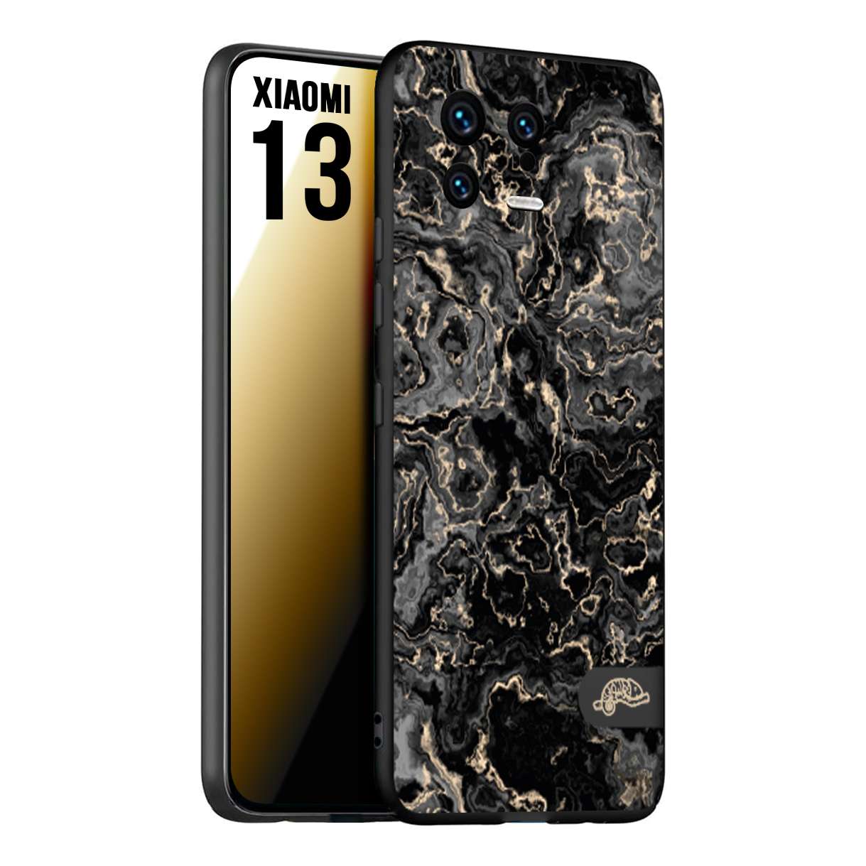 CUSTOMIZZA - Custodia cover nera morbida in tpu compatibile per Xiaomi 13 effetto marmo marble nero black venature dorato pietra