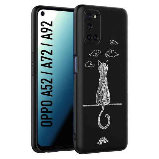 CUSTOMIZZA - Custodia cover nera morbida in tpu compatibile per Oppo A52 - A72 - A92 gatto mandala stilizzato gattino a rilievo soft touch donna bianca