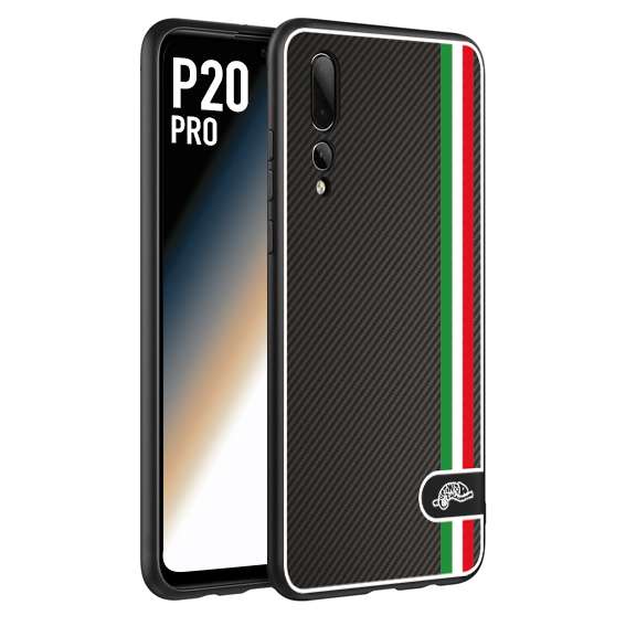 CUSTOMIZZA - Custodia cover nera morbida in tpu compatibile per Huawei P20 PRO effetto fibra di carbonio bandiera Italia made in Italy